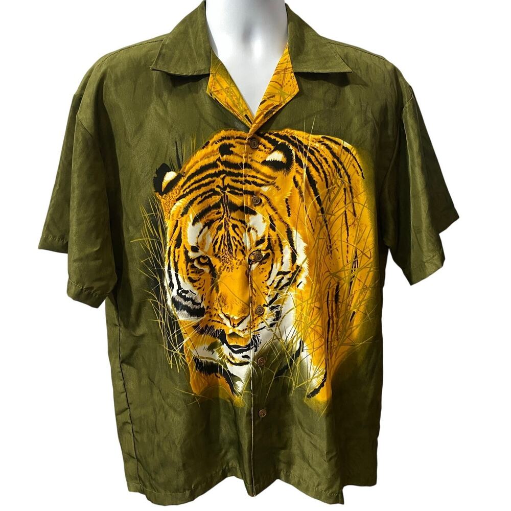 VINTAGE OSCAR MISA TIGER SHIRT — Green Y2K Anime Skate Graphic Men's Small